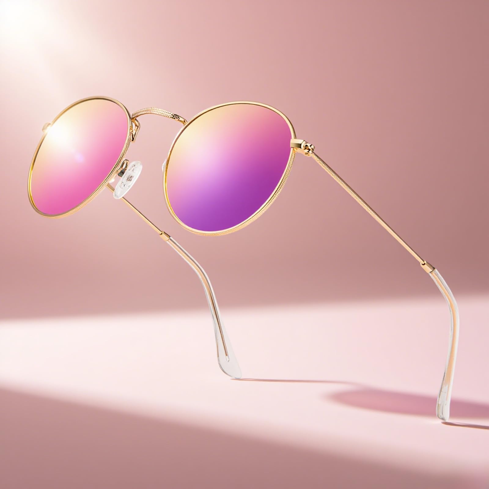 Gold polarized sunglasses with pink lenses for summer style