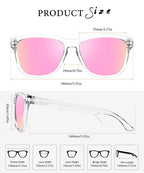 Clear frame polarized sunglasses with pink lenses for sunny days