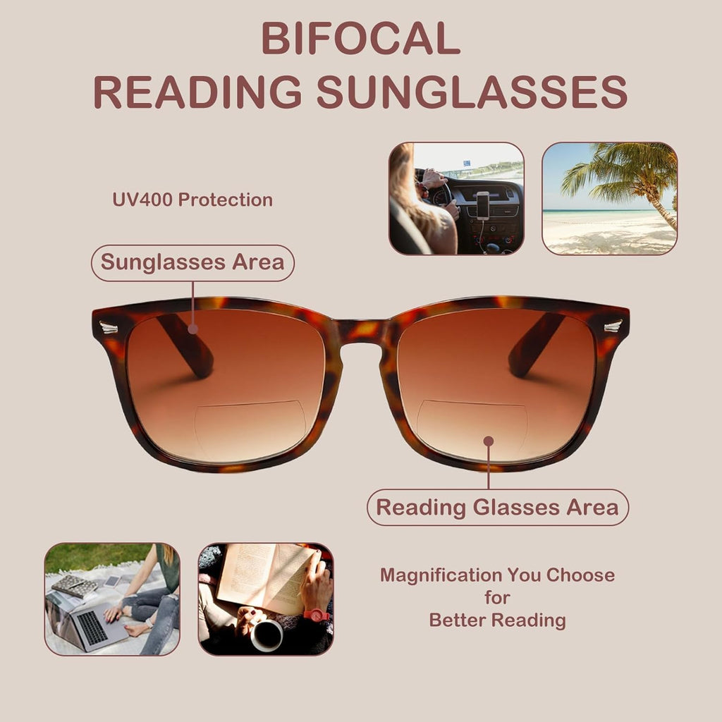 Bifocal polarized sunglasses with UV400 protection for outdoor reading