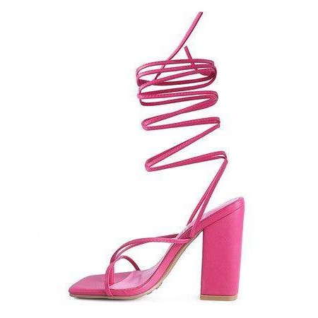 Pole Dance Lace Up Block Heeled Sandal - VacationGrabs