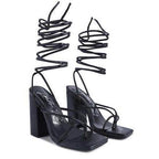 Pole Dance Lace Up Block Heeled Sandal - VacationGrabs