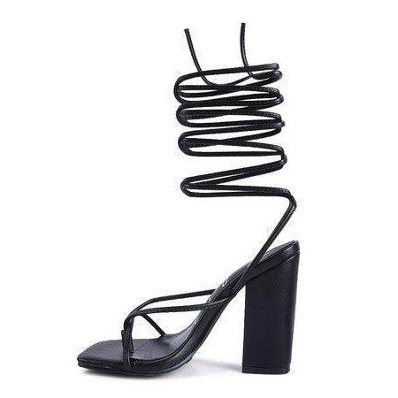 Pole Dance Lace Up Block Heeled Sandal - VacationGrabs