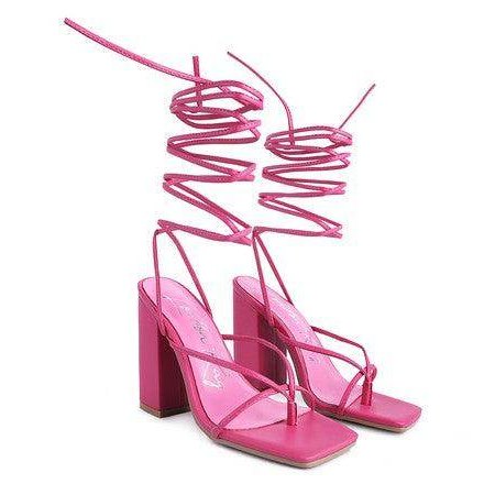 Pole Dance Lace Up Block Heeled Sandal - VacationGrabs