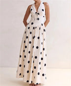 Women's polka dot maxi dress, lightweight fabric, perfect for summer outings