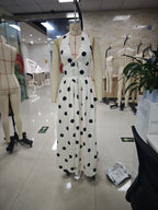 Women's white polka dot maxi dress, chic summer style