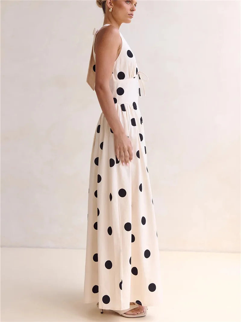 Women's polka dot maxi dress in cream for summer outings