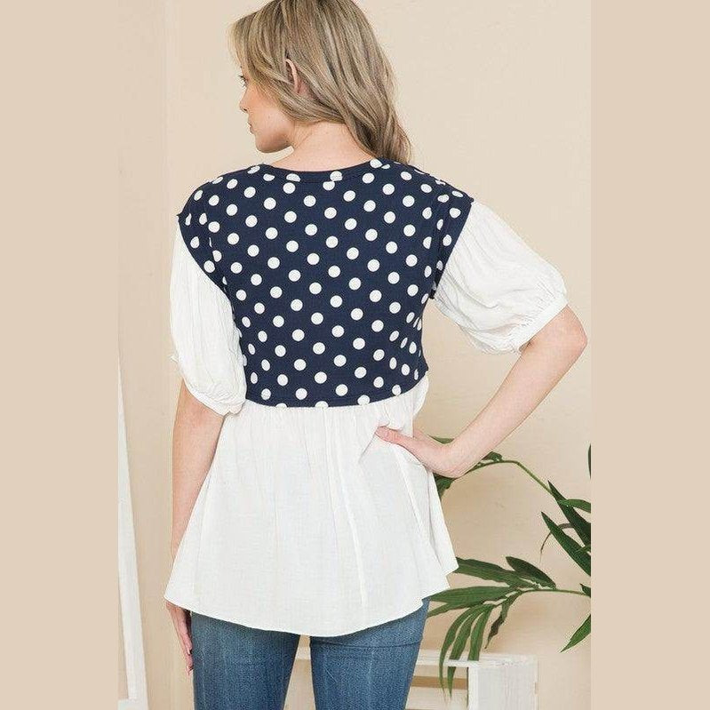 Polka Dot Balloon Sleeve Baby Doll Tunic - VacationGrabs