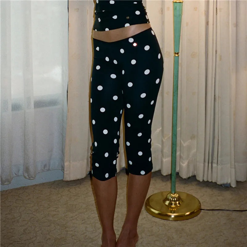 Women's black polka dot pants, lightweight fabric, perfect for casual outings