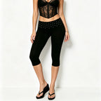 Women's black capri pants with polka dot dots, perfect for casual outings