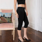 Women's black leggings with polka dot dots waistband, perfect for casual wear