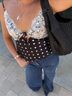 Women's polka dot dots lace top, stylish for casual outings