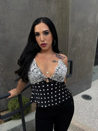 Women's polka dot dots top, stylish fabric, perfect for casual outings