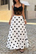 Women's polka dot dots maxi skirt in black and white, perfect for summer outings