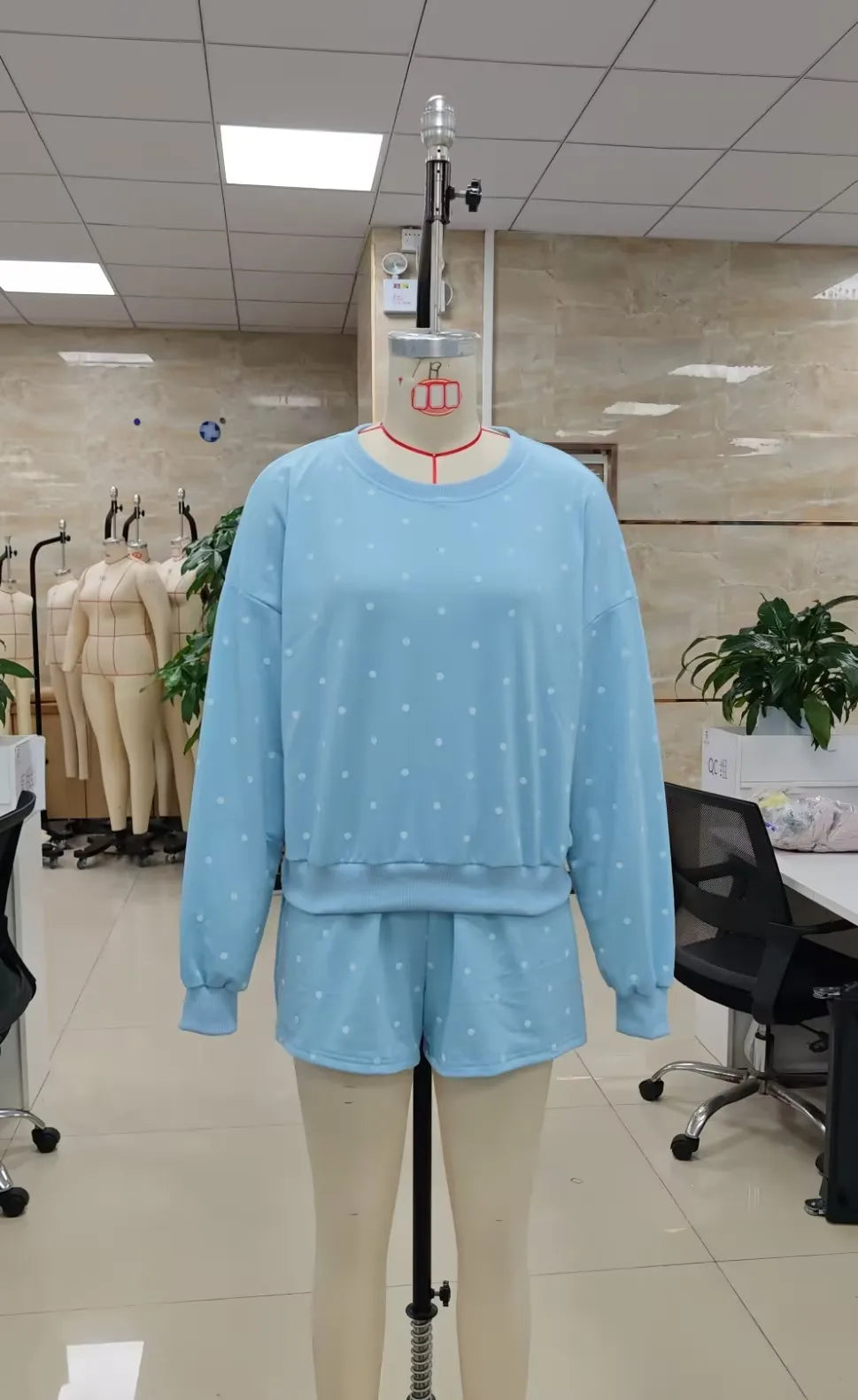 Women's blue polka dot dots lounge set for casual wear