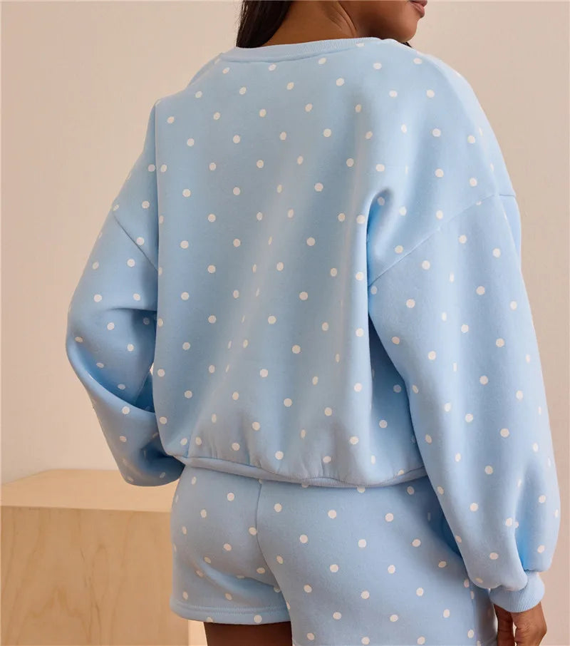 Women's blue polka dot dots lounge set, cozy and stylish