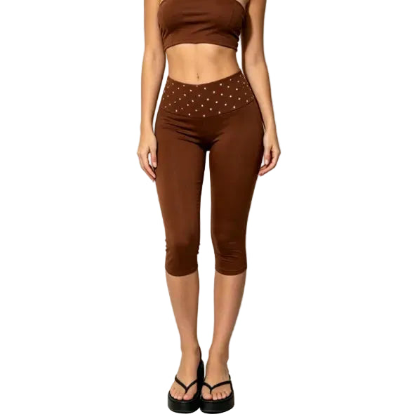 Women's brown leggings with polka dot dots design, perfect for casual outings
