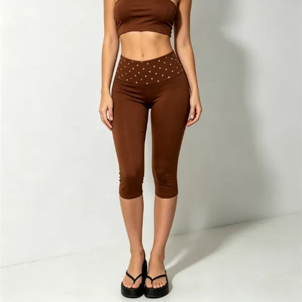 Women's brown leggings with polka dot dots design, perfect for casual outings