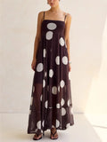 Women's brown polka dot maxi dress, perfect for summer outings