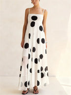 Women's white polka dot maxi dress, lightweight, perfect for summer outings