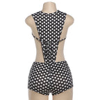 Black and white polka dot one piece jumpsuit for stylish summer outings