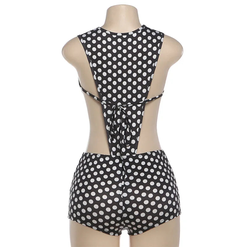 Black and white polka dot one piece jumpsuit for stylish summer outings