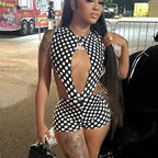 Polka dot one piece jumpsuit, black and white, stylish summer outfit