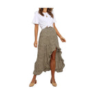 VacationGrabs women's polka dot ruffled maxi skirt with high slit, styled with a casual white top
