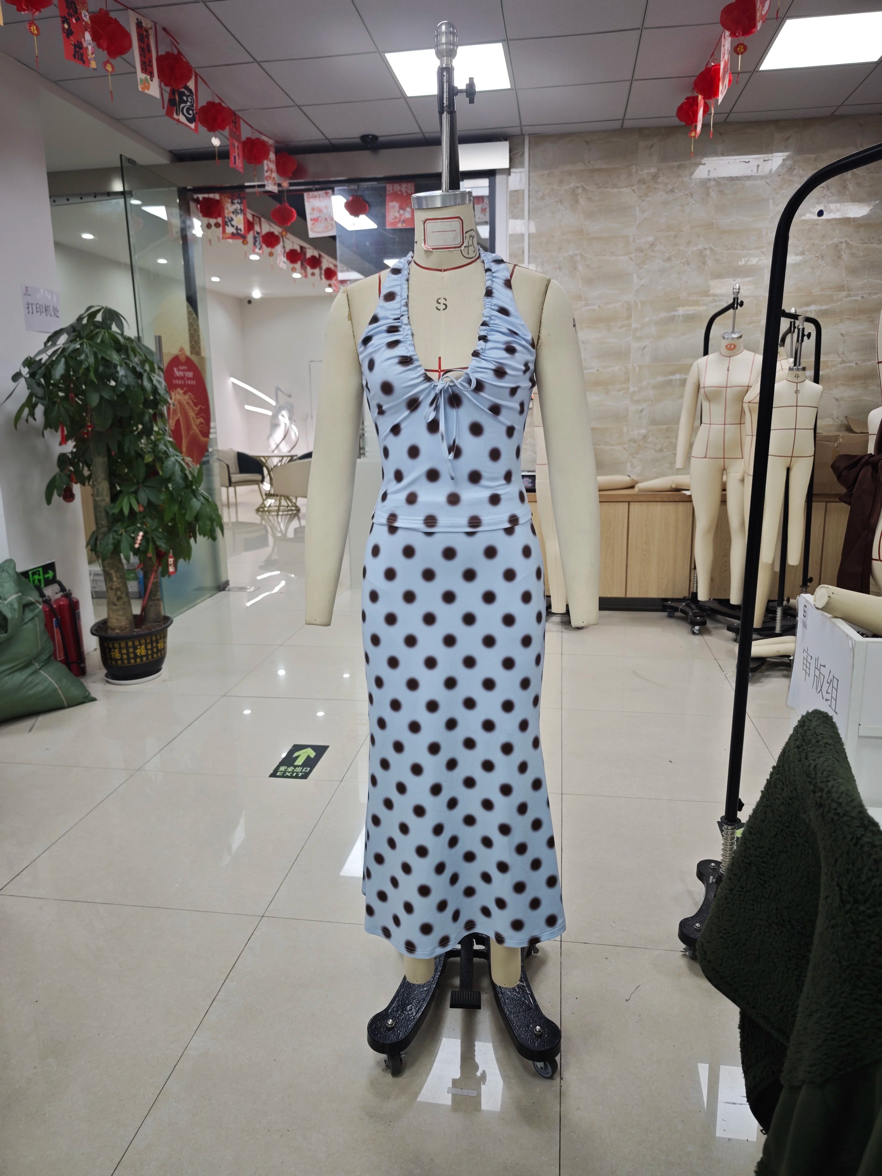 Women's polka dot set in blue, perfect for casual outings
