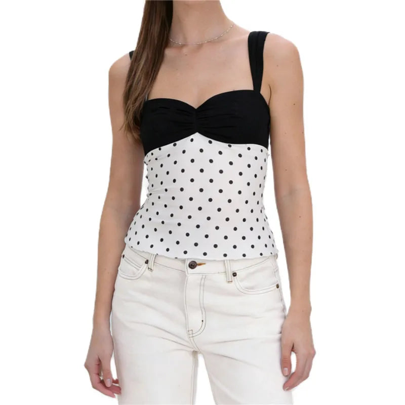 Women's polka dot top, black and white, perfect for casual outings