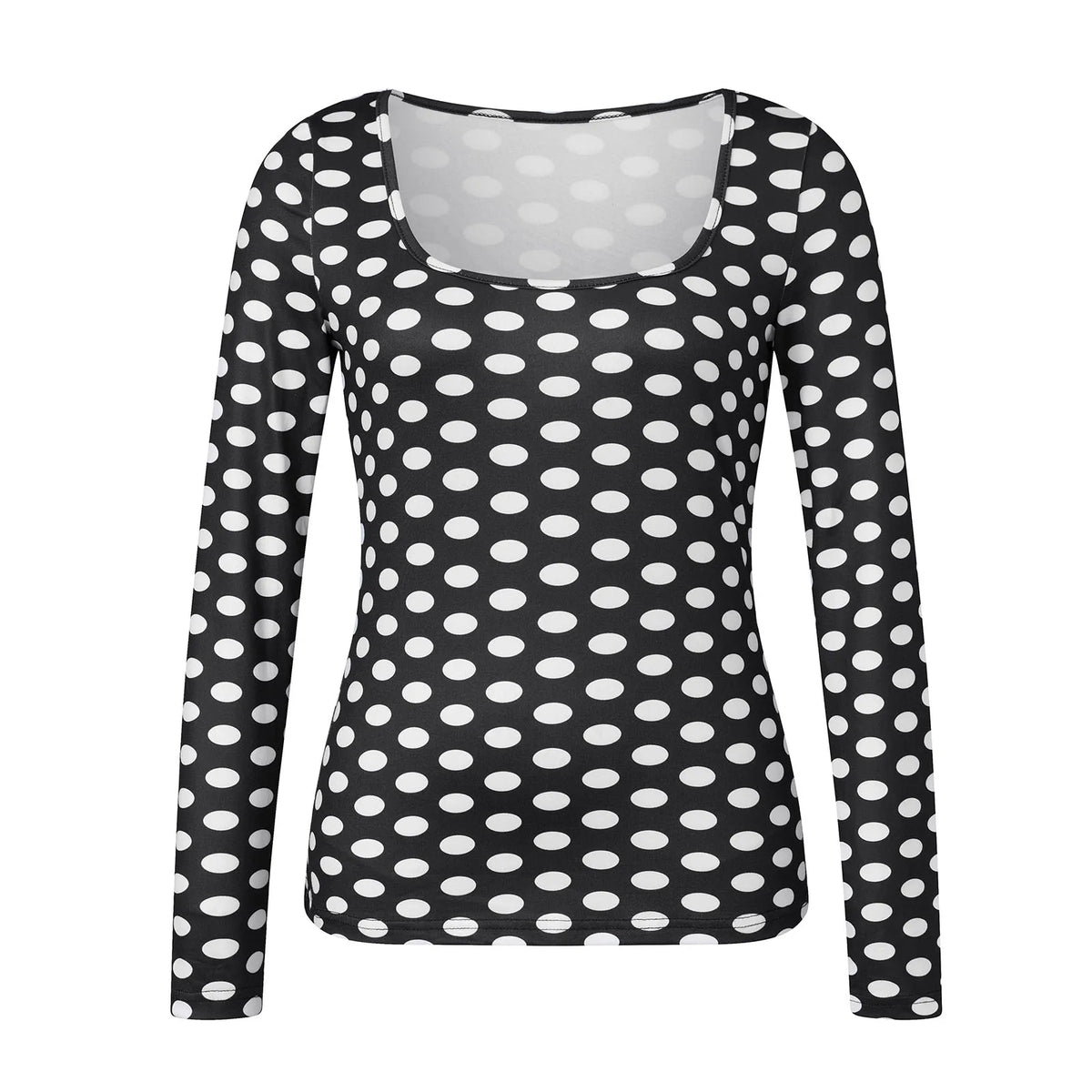 Women's black and white polka dot top, perfect for casual outings