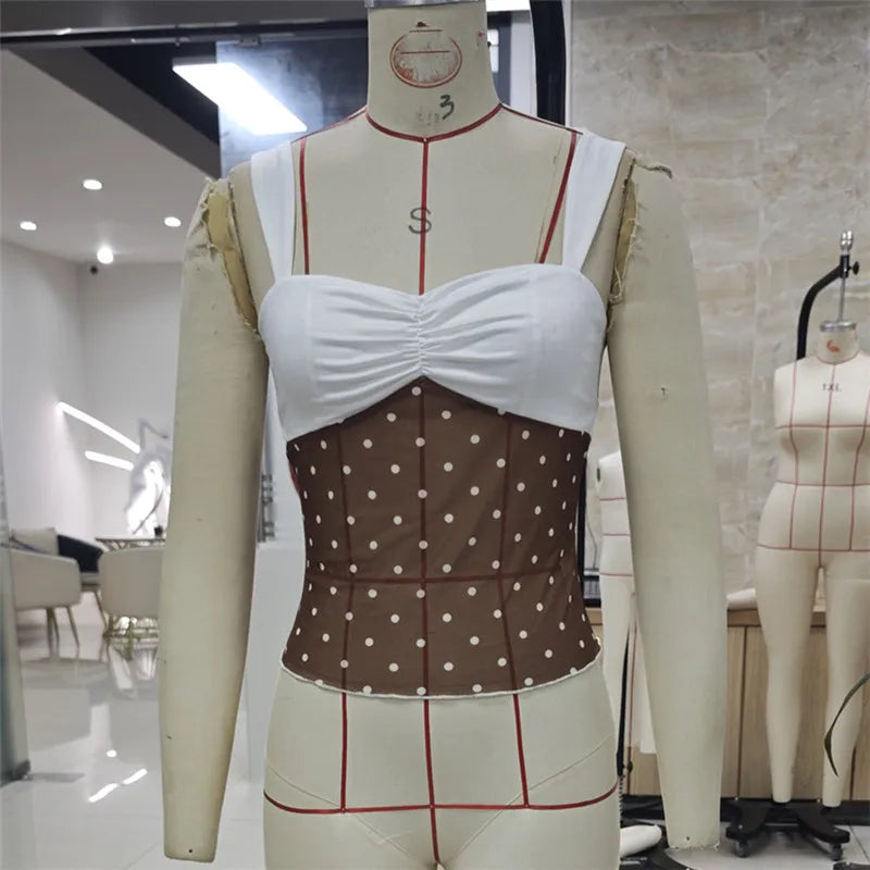 Women's polka dot top in white and brown for casual summer outings