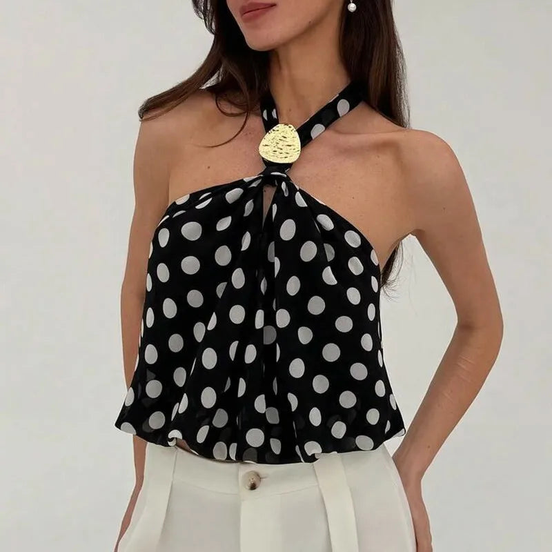 Black and white polka dot tops for casual summer outings