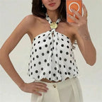 Women's white polka dot tops, lightweight fabric, perfect for summer outings