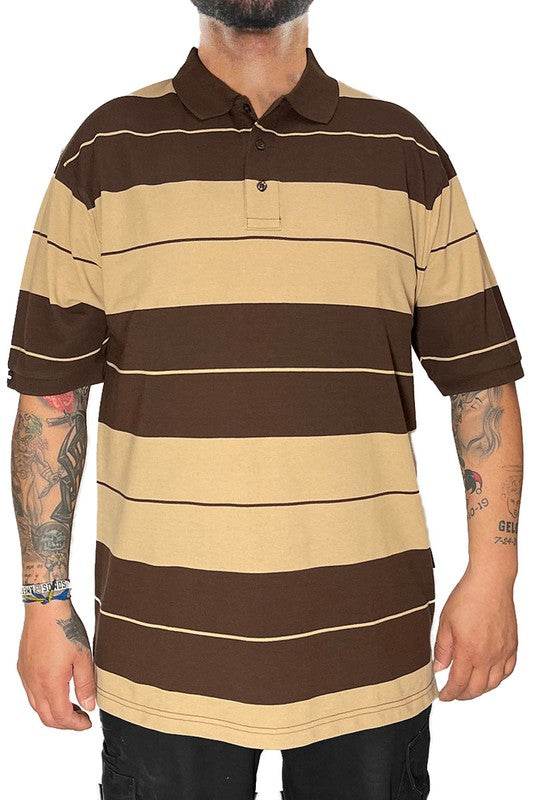 WEIV men's polo a shirts in beige and brown stripes for casual wear