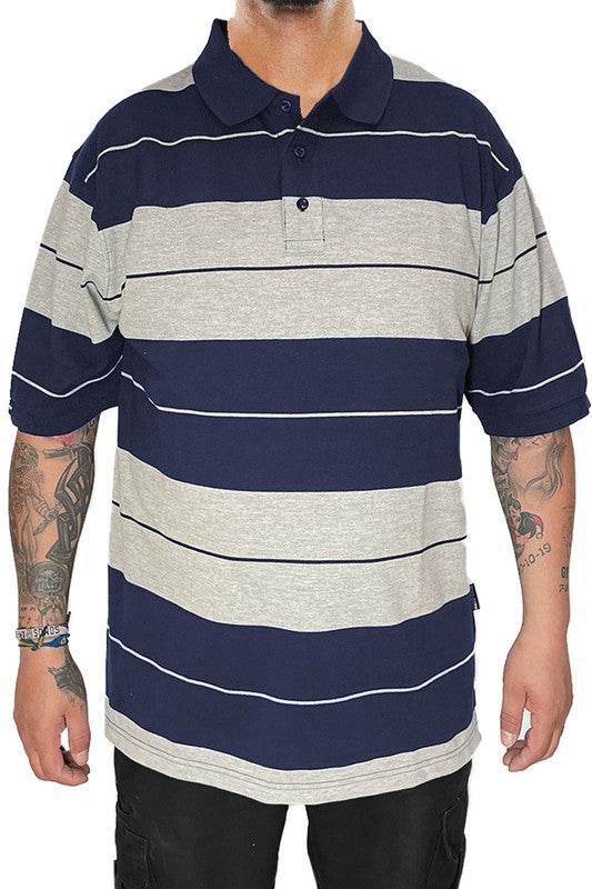 WEIV men's polo a shirts, navy and gray striped, casual wear