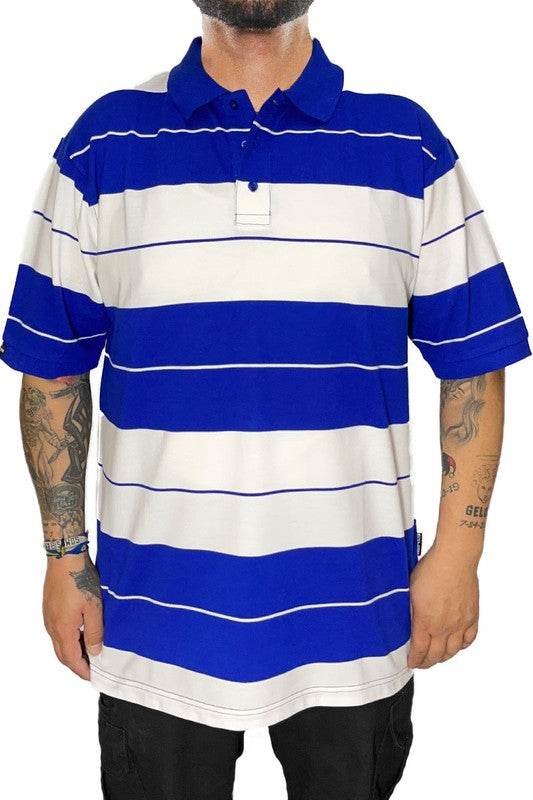 Men's white and blue striped WEIV polo a shirts for casual wear
