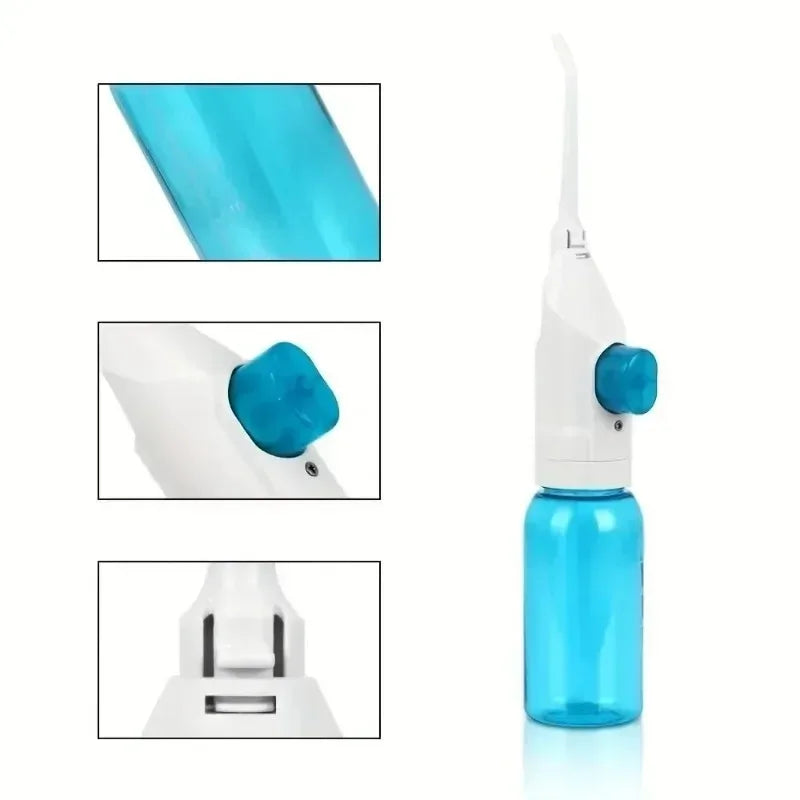Portable water flosser for travel, lightweight, blue plastic design