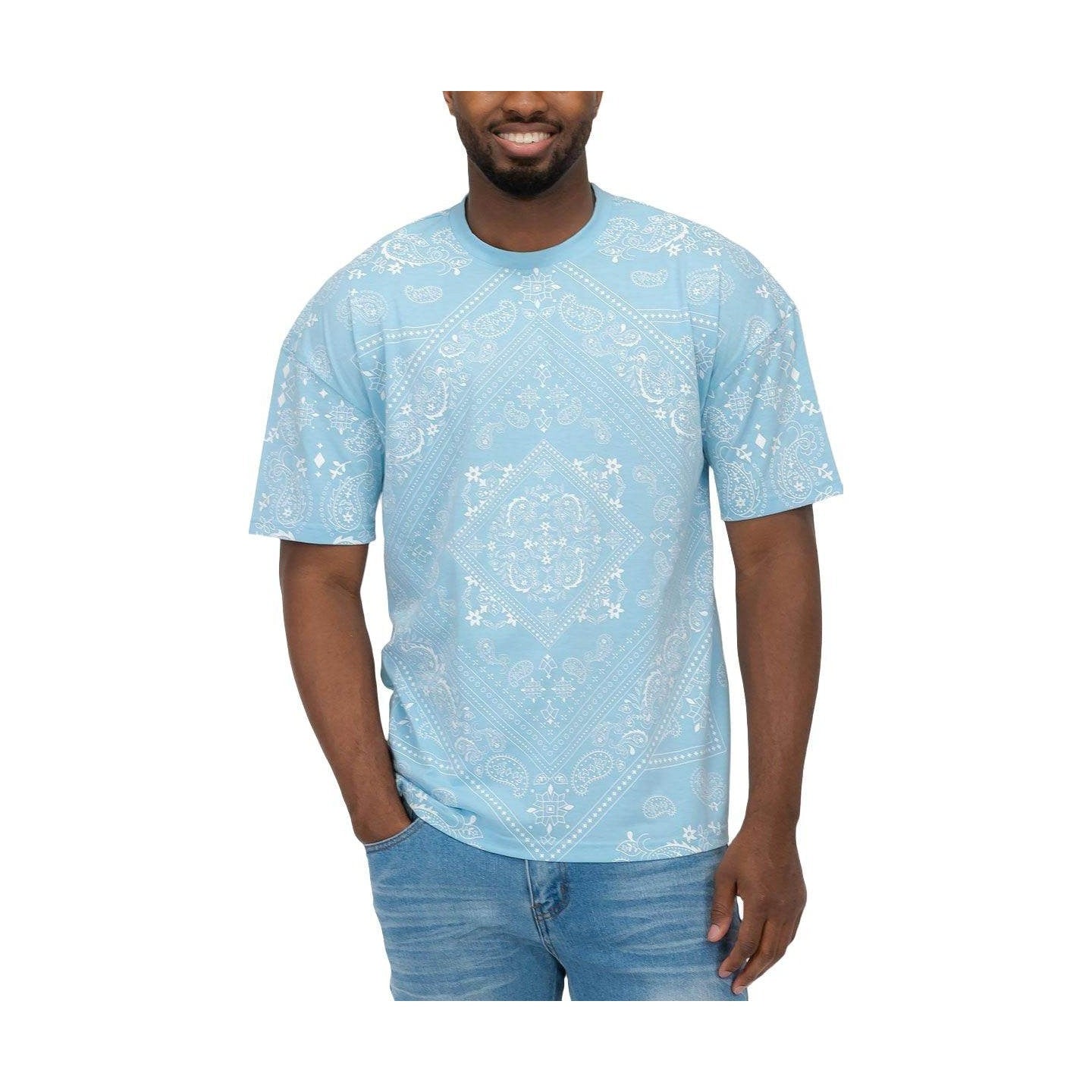 Powder Blue Bandana Print Tshirt - VacationGrabs