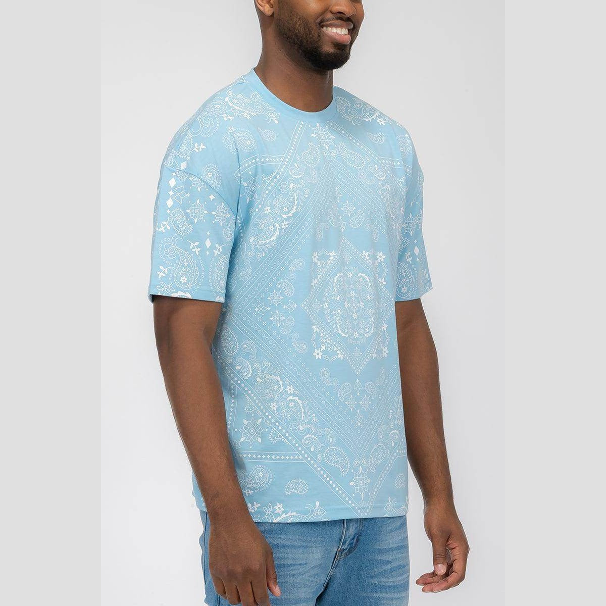 Powder Blue Bandana Print Tshirt - VacationGrabs
