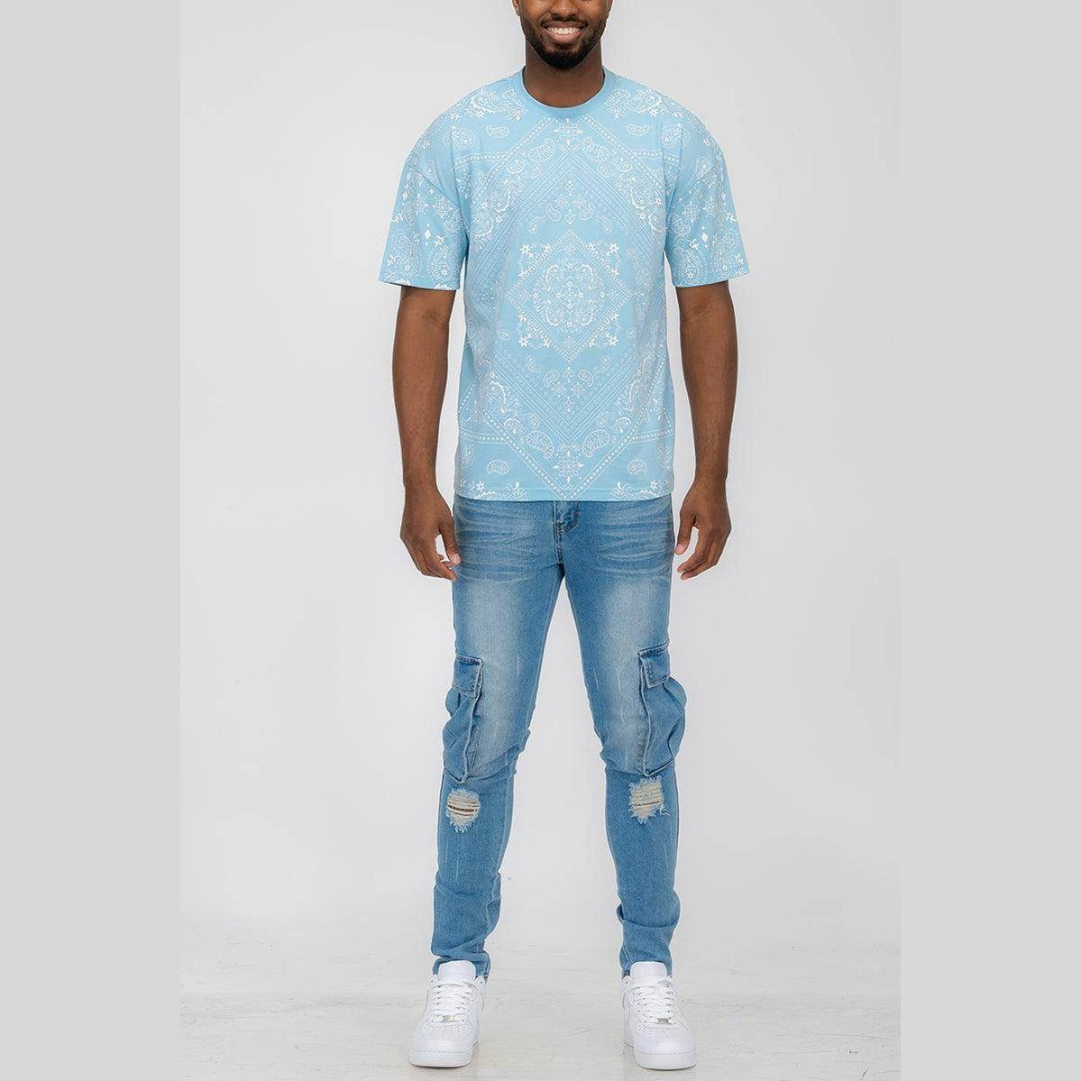 Powder Blue Bandana Print Tshirt - VacationGrabs