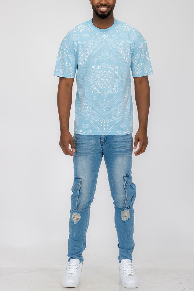 Activewear Powder Blue Bandana Print Tshirt