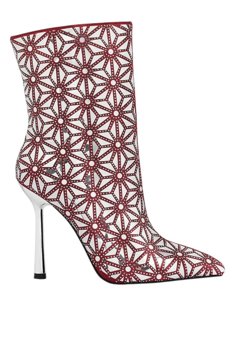 Precious Mirror Embellished High Ankle Boots