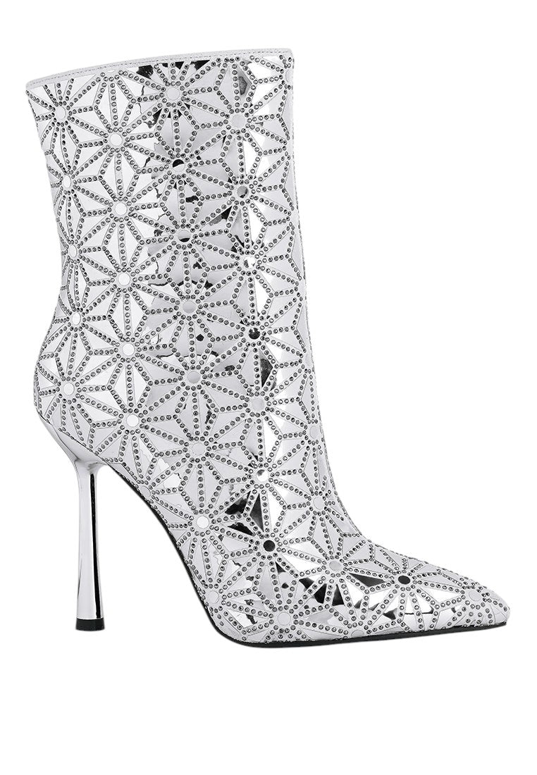 Precious Mirror Embellished High Ankle Boots