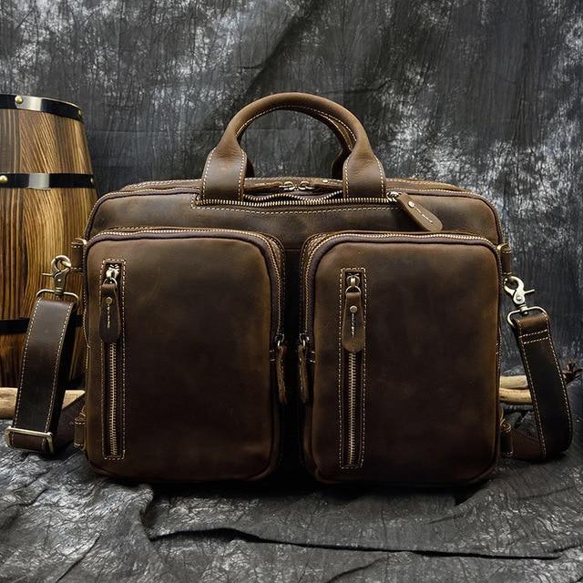 Luggage & Bags - Briefcases Premium Genuine Leather Backpack Briefcase 2-In-1 Combo In...