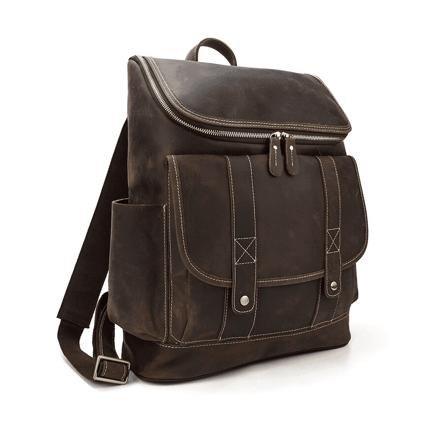 Premium leather backpack from VacationGrabs with zippered closure and exterior pockets