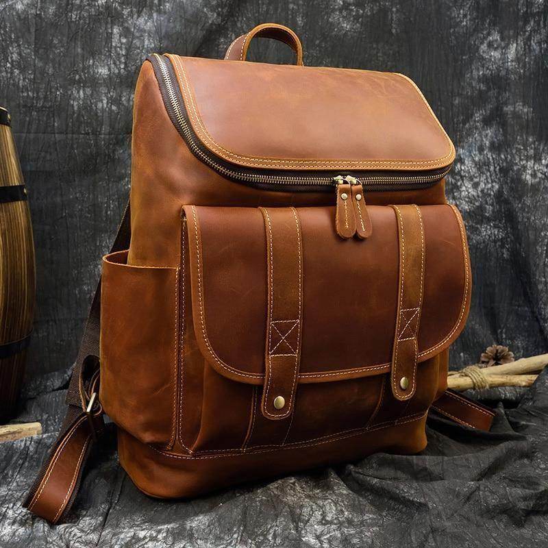 Premium leather backpack by VacationGrabs with stylish design and multiple pockets for organization