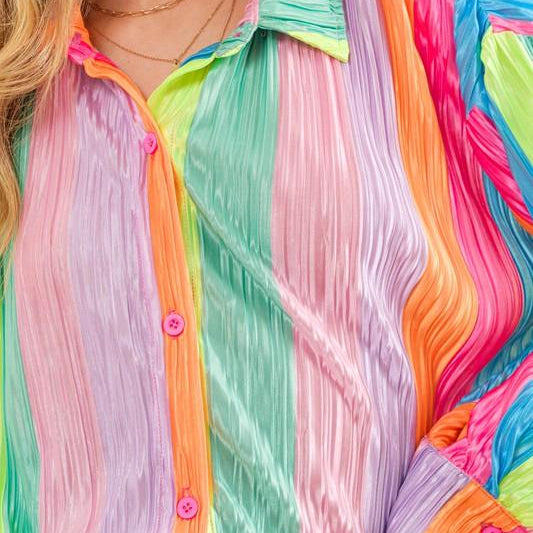 Women's Shirts Press Pleated Rainbow Shirt With Matching Shorts