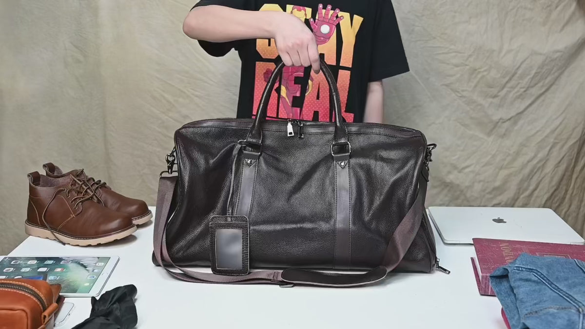 Bolsas de viaje de cuero personalizadas morado azul marrón negro