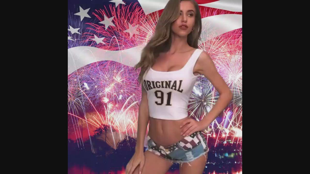 Fourth of July Frayed Hem Jean Shorts American USA Flag