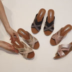 metallic slip on wedge sandals